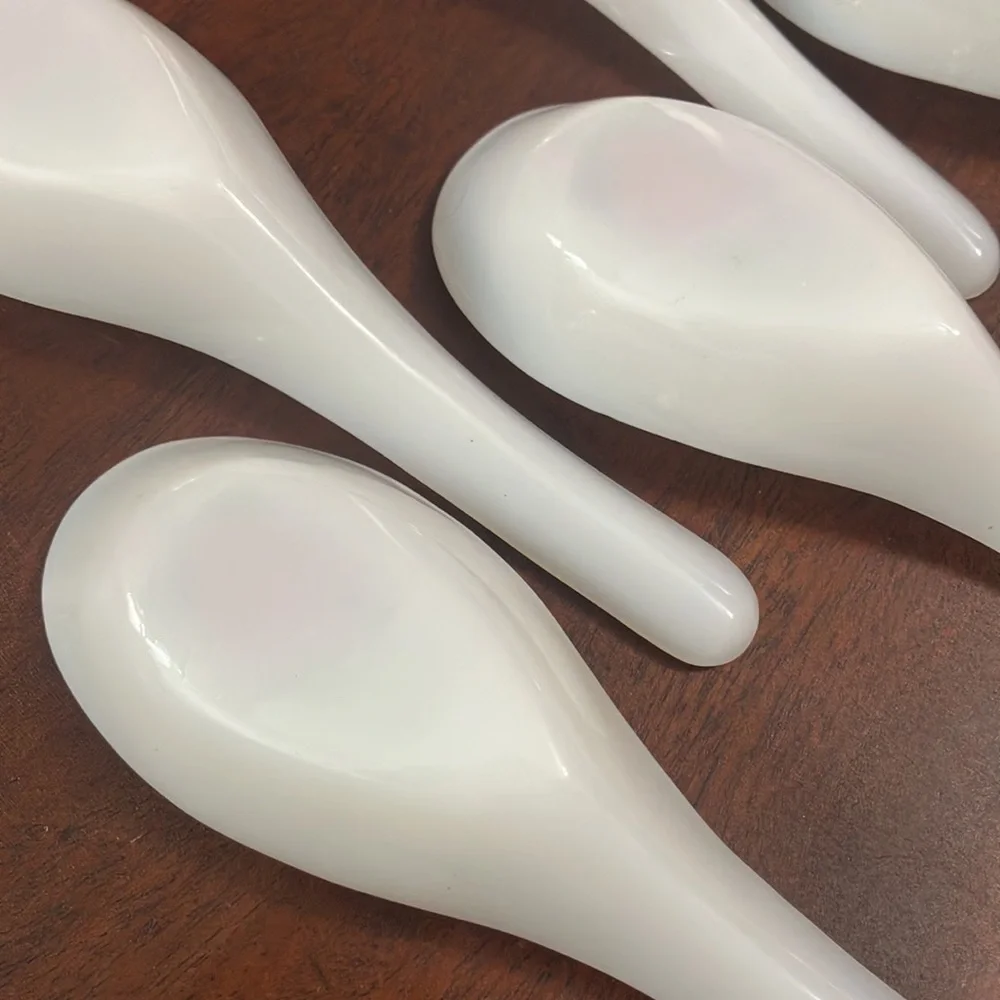 Set of 6 Floral Opaline Glass Soup Spoons Vintage Korean Opal